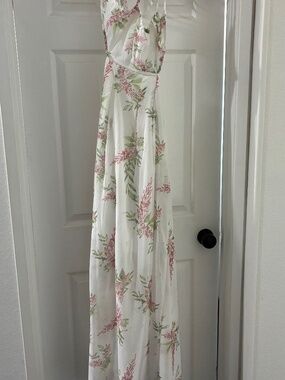 Floral White Maxi Dress with Pink & Green Print